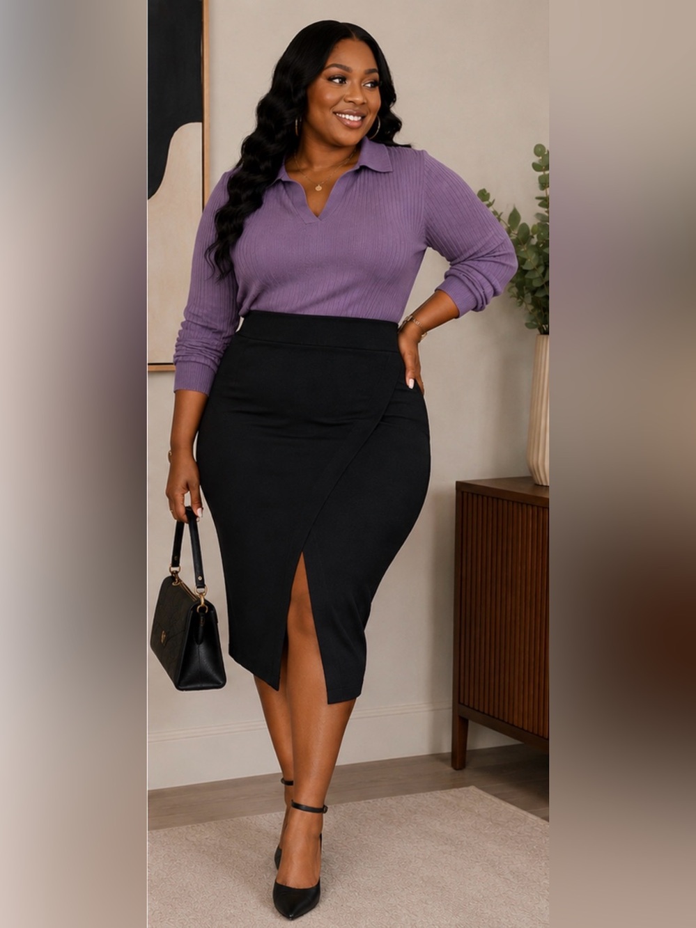 Fashion Nova Curve Black Asymmetric Wrap Midi Skirt